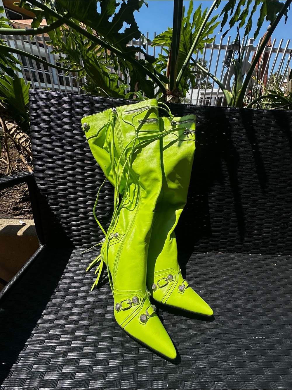 Akira AZLEA WANG Neon Green Pointed-Toe Knee-High Boots